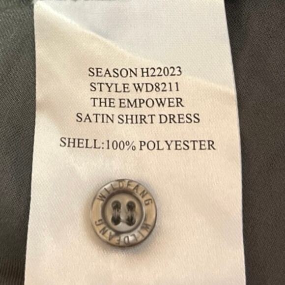 Wild Fang Gray Silver Silk Satin Short Sleeve Button Down Midi Shirt Dress Sz L - Picture 5 of 5